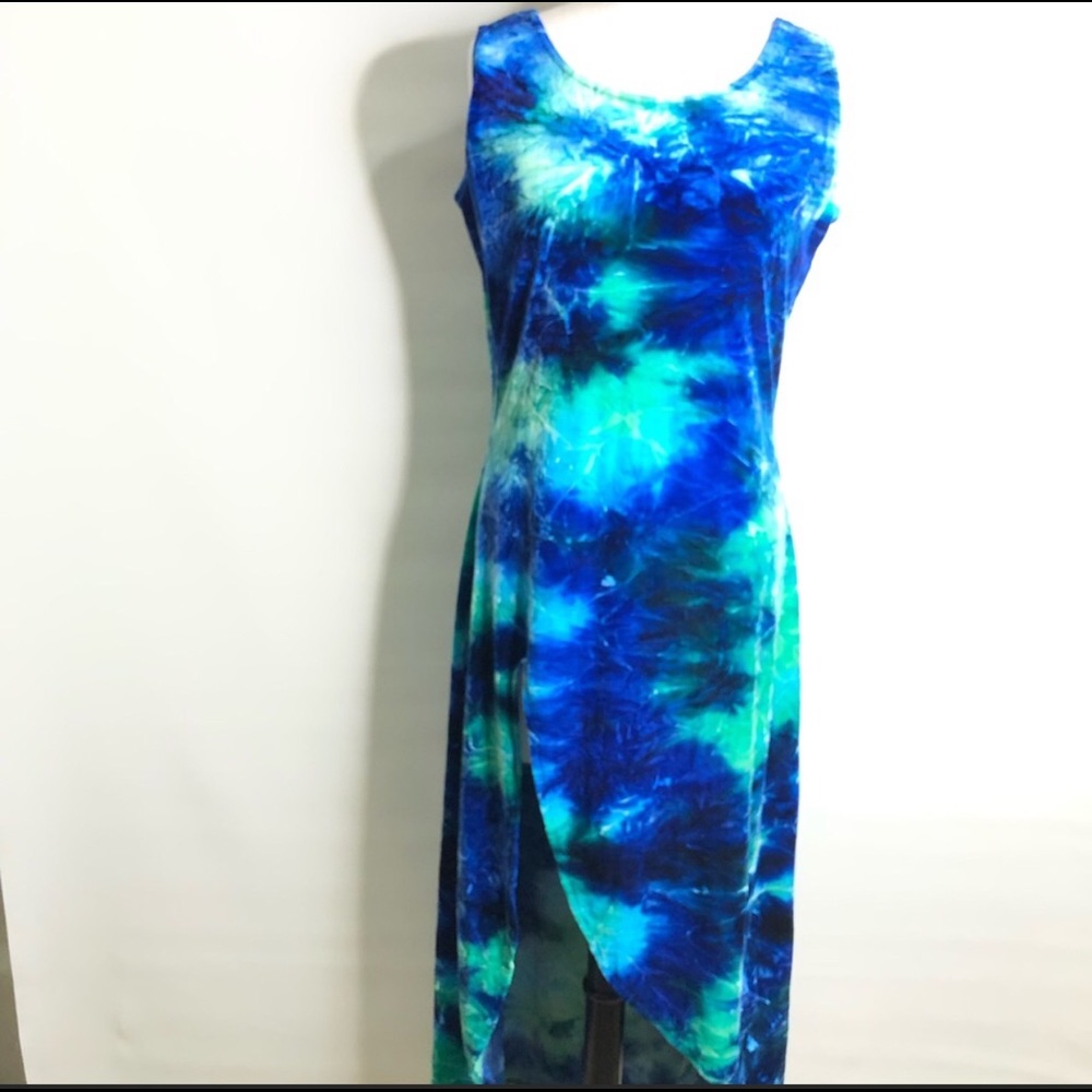 Blue Tie-Dye Sleeveless Dress